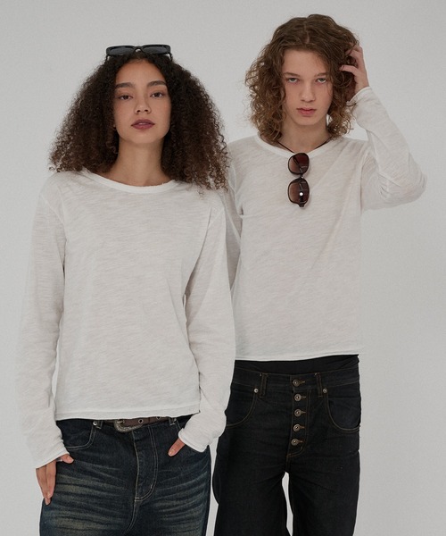 WISH FOR EVER(ウィッシュフォーエバー)の「ASSORT CROPPED COMPACT SLAB LONG SLEEVE/アソートクロップドコンパクトスラブロングスリーブ(Tシャツ/カットソー・メンズ・ブラック×ホワイト/グレー/ホワイト/ブラック/チャコールグレー×ブラック/イエロー・SMALL/MEDIUM/LARGE)」の2枚目の写真
