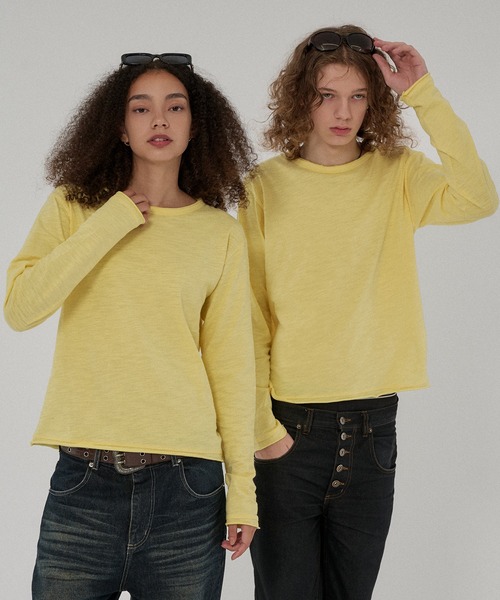 WISH FOR EVER(ウィッシュフォーエバー)の「ASSORT CROPPED COMPACT SLAB LONG SLEEVE/アソートクロップドコンパクトスラブロングスリーブ(Tシャツ/カットソー・メンズ・ブラック×ホワイト/グレー/ホワイト/ブラック/チャコールグレー×ブラック/イエロー・SMALL/MEDIUM/LARGE)」の6枚目の写真