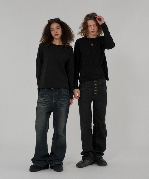 WISH FOR EVER(ウィッシュフォーエバー)の「ASSORT CROPPED COMPACT SLAB LONG SLEEVE/アソートクロップドコンパクトスラブロングスリーブ(Tシャツ/カットソー・メンズ・ブラック×ホワイト/グレー/ホワイト/ブラック/チャコールグレー×ブラック/イエロー・SMALL/MEDIUM/LARGE)」の12枚目の写真