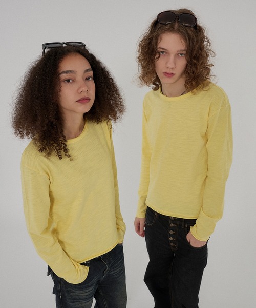 WISH FOR EVER(ウィッシュフォーエバー)の「ASSORT CROPPED COMPACT SLAB LONG SLEEVE/アソートクロップドコンパクトスラブロングスリーブ(Tシャツ/カットソー・メンズ・ブラック×ホワイト/グレー/ホワイト/ブラック/チャコールグレー×ブラック/イエロー・SMALL/MEDIUM/LARGE)」の7枚目の写真
