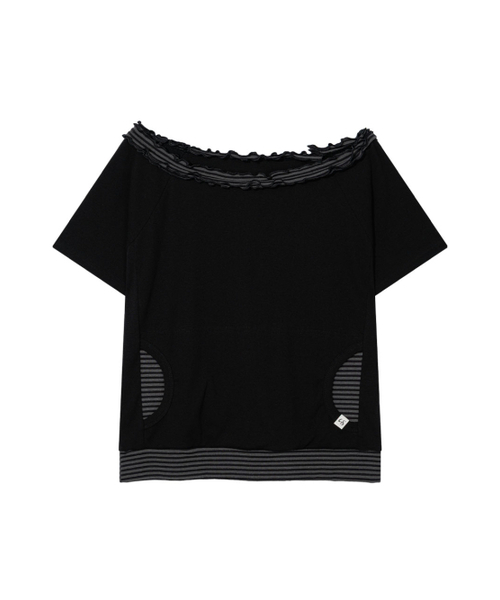 UGLY SHADOW（アグリーシャドウ）の「ストライプフリルオフショルダー(ブラック)（Tシャツ/カットソー・レディース・その他・FREE）」の4枚目の写真