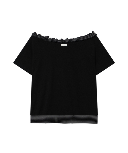 UGLY SHADOW（アグリーシャドウ）の「ストライプフリルオフショルダー(ブラック)（Tシャツ/カットソー・レディース・その他・FREE）」の5枚目の写真