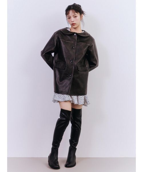 LILY BROWN(リリーブラウン)の「ラウンドカラーレザージャケット(ライダースジャケット・レディース・ピンク/ダークブラウン/キャメル・F)」の13枚目の写真