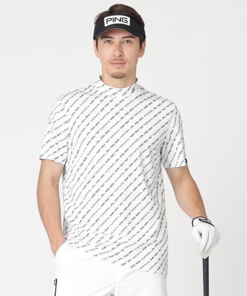 PING(ピン)の「【PING APPAREL】軽量ブリスターバイアスロゴストライププリント半袖ハイネックシャツ (MENS)(Tシャツ/カットソー・メンズ・ホワイト/ブラック・LL/L/M)」の1枚目の写真