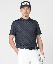 【PING APPAREL】軽量ブリスターバイアスロゴストライププリント半袖ハイネックシャツ (MENS)