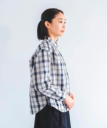 コットンポリエステルブロックチェックシャツ