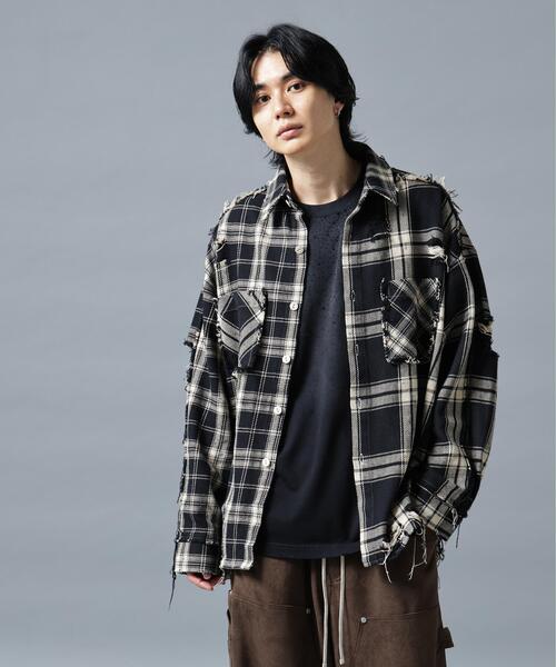 DANKE SCHON(ダンケシェーン)の「DankeSchon/ダンケシェーン/FLANNEL DAMAGE SHIRTS BI-COLOR(シャツ/ブラウス・レディース・ブラック系その他/グレー/ホワイト系2・L/M)」の3枚目の写真