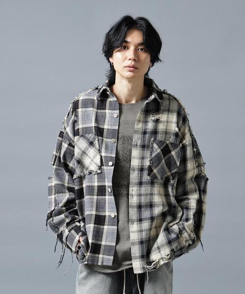 DANKE SCHON(ダンケシェーン)の「DankeSchon/ダンケシェーン/FLANNEL DAMAGE SHIRTS BI-COLOR(シャツ/ブラウス・レディース・ブラック系その他/グレー/ホワイト系2・L/M)」の1枚目の写真