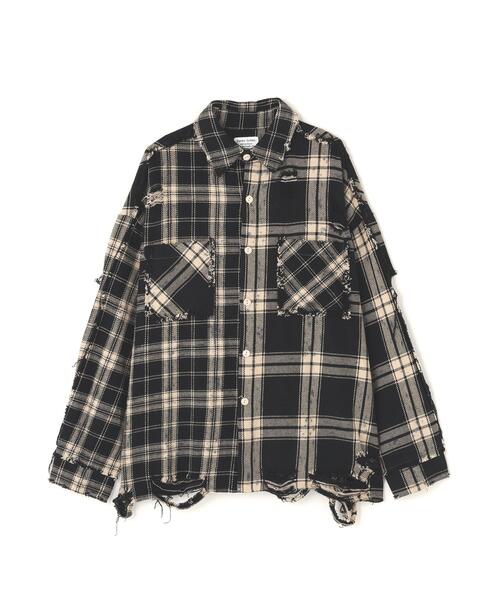 DANKE SCHON(ダンケシェーン)の「DankeSchon/ダンケシェーン/FLANNEL DAMAGE SHIRTS BI-COLOR(シャツ/ブラウス・レディース・ブラック系その他/グレー/ホワイト系2・L/M)」の5枚目の写真
