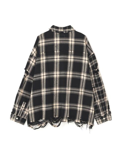 DANKE SCHON(ダンケシェーン)の「DankeSchon/ダンケシェーン/FLANNEL DAMAGE SHIRTS BI-COLOR(シャツ/ブラウス・レディース・ブラック系その他/グレー/ホワイト系2・L/M)」の6枚目の写真