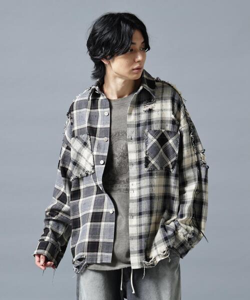 DANKE SCHON(ダンケシェーン)の「DankeSchon/ダンケシェーン/FLANNEL DAMAGE SHIRTS BI-COLOR(シャツ/ブラウス・レディース・ブラック系その他/グレー/ホワイト系2・L/M)」の13枚目の写真