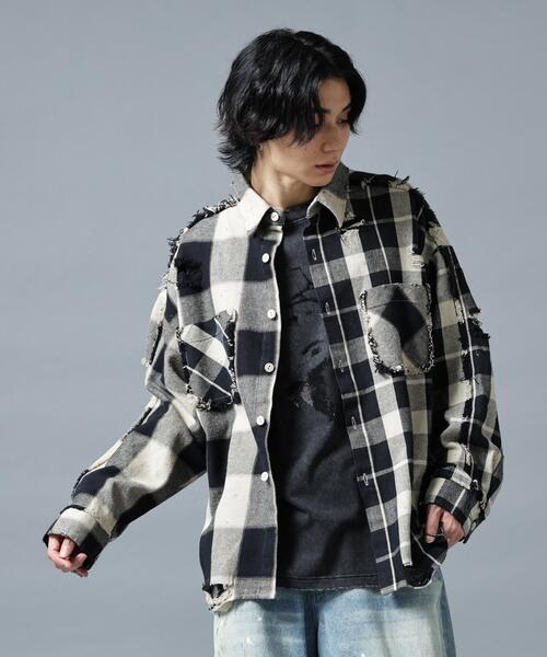 DANKE SCHON(ダンケシェーン)の「DankeSchon/ダンケシェーン/FLANNEL DAMAGE SHIRTS BI-COLOR(シャツ/ブラウス・レディース・ブラック系その他/グレー/ホワイト系2・L/M)」の18枚目の写真
