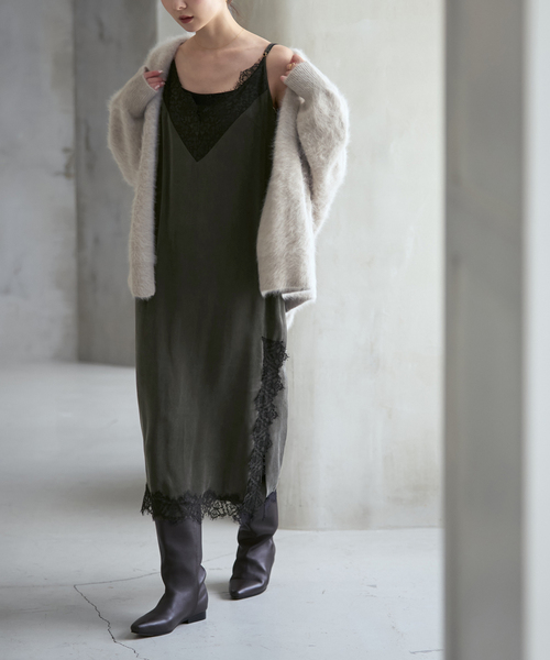 Noble(ノーブル)の「ロマンキュプラキャミワンピース(ワンピース・レディース・ホワイト系その他/チャコールグレー・FREE)」の3枚目の写真