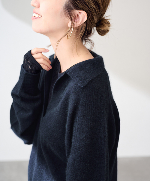 FRAMeWORK(フレームワーク)の「≪洗える / ≫FUR YARNスキッパーニット(ニット/セーター・レディース・チャコールグレー/サックスブルー/ネイビー/アイボリー・FREE)」の3枚目の写真