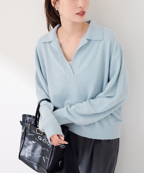 FRAMeWORK(フレームワーク)の「≪洗える / ≫FUR YARNスキッパーニット(ニット/セーター・レディース・チャコールグレー/サックスブルー/ネイビー/アイボリー・FREE)」の4枚目の写真