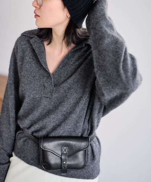 FRAMeWORK(フレームワーク)の「≪洗える / ≫FUR YARNスキッパーニット(ニット/セーター・レディース・チャコールグレー/サックスブルー/ネイビー/アイボリー・FREE)」の1枚目の写真