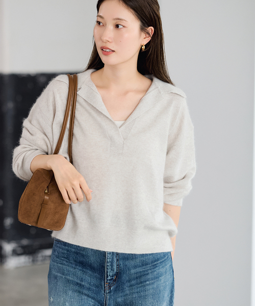 FRAMeWORK(フレームワーク)の「≪洗える / ≫FUR YARNスキッパーニット(ニット/セーター・レディース・チャコールグレー/サックスブルー/ネイビー/アイボリー・FREE)」の6枚目の写真