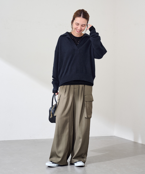 FRAMeWORK(フレームワーク)の「≪洗える / ≫FUR YARNスキッパーニット(ニット/セーター・レディース・チャコールグレー/サックスブルー/ネイビー/アイボリー・FREE)」の13枚目の写真