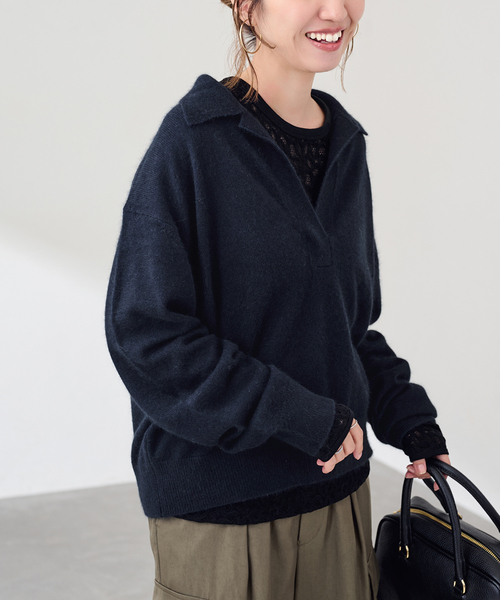 FRAMeWORK(フレームワーク)の「≪洗える / ≫FUR YARNスキッパーニット(ニット/セーター・レディース・チャコールグレー/サックスブルー/ネイビー/アイボリー・FREE)」の18枚目の写真
