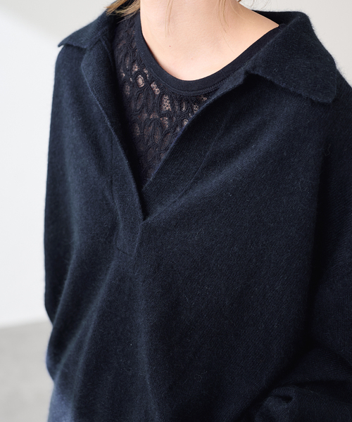FRAMeWORK(フレームワーク)の「≪洗える / ≫FUR YARNスキッパーニット(ニット/セーター・レディース・チャコールグレー/サックスブルー/ネイビー/アイボリー・FREE)」の20枚目の写真