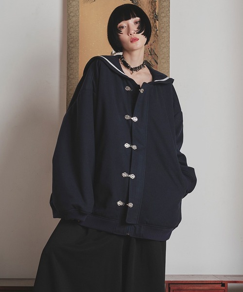 狐独(コドク)の「セーラーカラーチャイナブルゾン(ブルゾン・メンズ・ネイビー/ブラック・LARGE/MEDIUM)」の2枚目の写真
