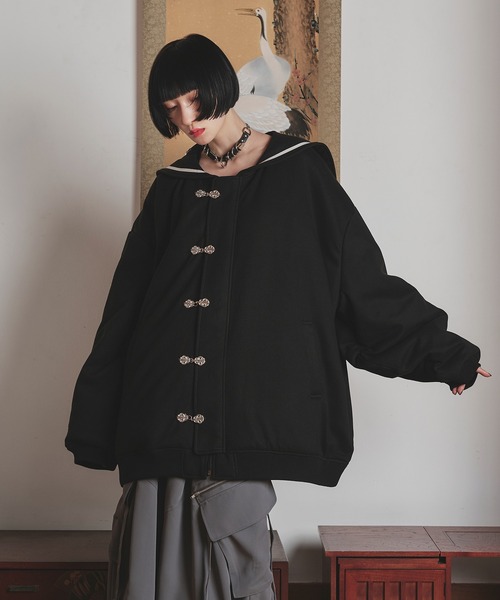 狐独(コドク)の「セーラーカラーチャイナブルゾン(ブルゾン・メンズ・ネイビー/ブラック・LARGE/MEDIUM)」の1枚目の写真