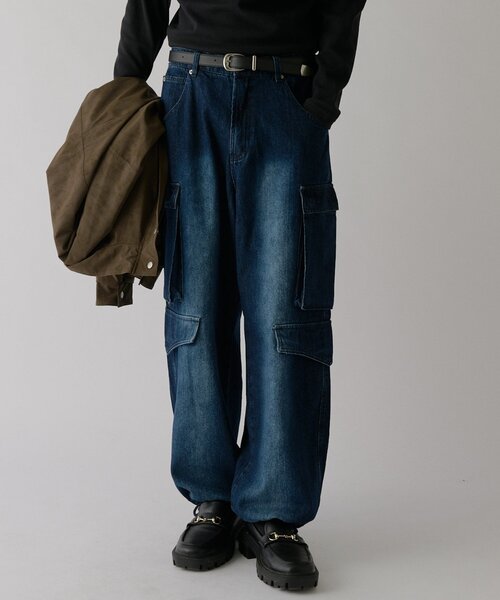 goocy(グーシー)の「デニムワイドカーゴパンツ(デニムパンツ・メンズ・ブルー/インディゴブルー/ブラック・X-LARGE/LARGE/MEDIUM)」の3枚目の写真