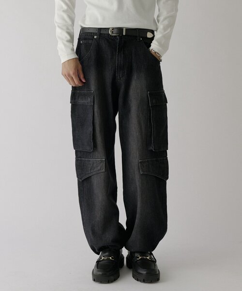goocy(グーシー)の「デニムワイドカーゴパンツ(デニムパンツ・メンズ・ブルー/インディゴブルー/ブラック・X-LARGE/LARGE/MEDIUM)」の2枚目の写真
