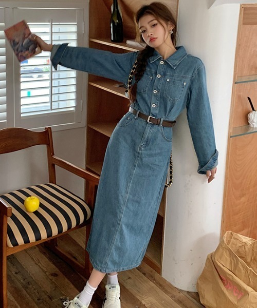 FAVORITO（ファヴォリート）の「デニムウエストマークワンピース（ワンピース・レディース・ブルー・S/M/L/XL）」の5枚目の写真