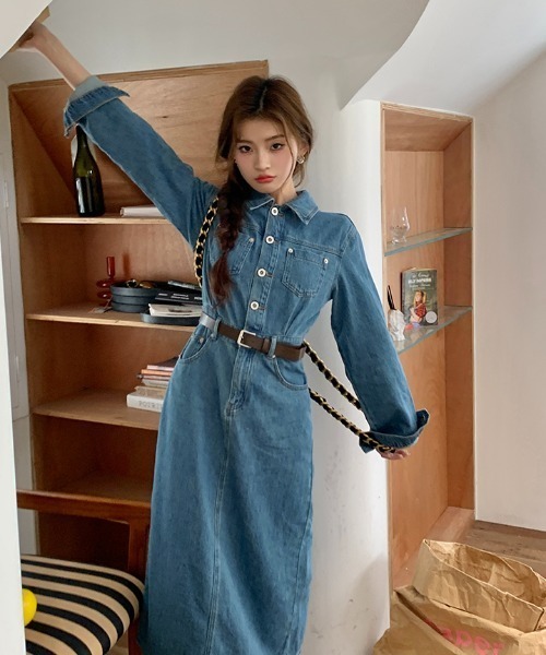 FAVORITO（ファヴォリート）の「デニムウエストマークワンピース（ワンピース・レディース・ブルー・S/M/L/XL）」の10枚目の写真
