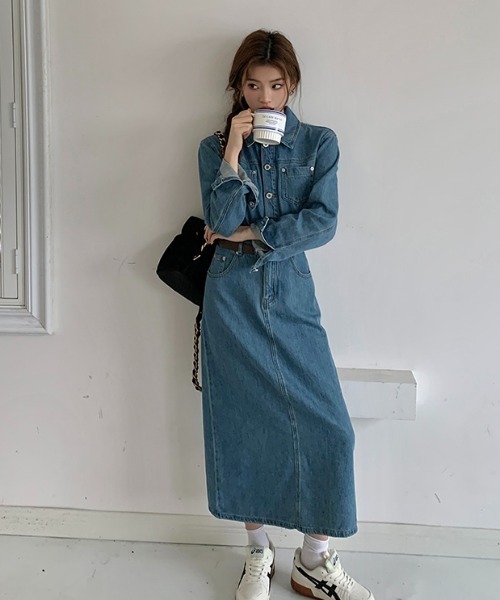 FAVORITO（ファヴォリート）の「デニムウエストマークワンピース（ワンピース・レディース・ブルー・S/M/L/XL）」の6枚目の写真