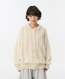 パンチングラウンドカラーカーディガン, クリーム