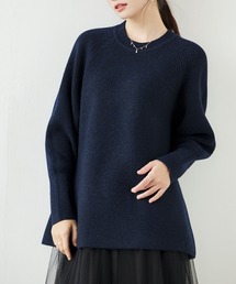 【2026AW】厚手ニット レディース プルオーバー ラグランスリーブ ボリュームスリーブ クルーネック ゆったり ロング丈 体型カバー チュニック ニットトップス チャコール ネイビー ベージュ