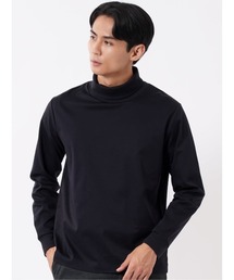 Tシャツ メンズ 長袖 ストレッチ 抗菌防臭 UV 綿 コットン 無地 シルケット スムス タートルネック ドレスT