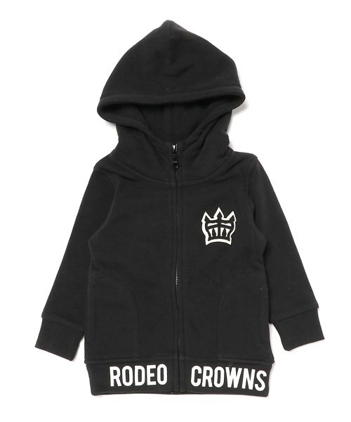 RODEO CROWNS WIDE BOWL（ロデオクラウンズワイドボウル）の「スソロゴ ハイネック ジップパーカー（パーカー・キッズ・ブラック/ベージュ/トップグレー・SMALL/LARGE/X-SMALL/MEDIUM）」の2枚目の写真