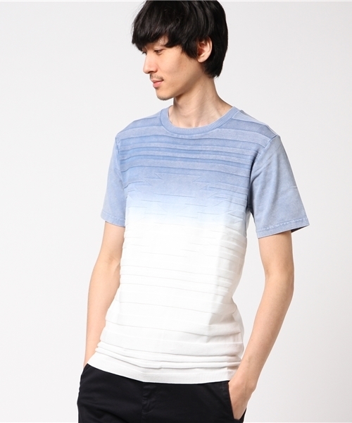 VENCEEXCHANGE（ヴァンスエクスチェンジ）の「ニットオルテガグラデTシャツ               （Tシャツ/カットソー・メンズ・ライトブルー/ネイビー/ブルー・MEDIUM/LARGE）」の3枚目の写真