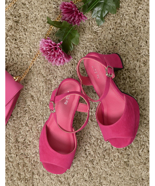 Re:EDIT（リエディ）の「[抜け感たっぷりな華奢見えサンダル]アンクルストラップチャンキーヒールサンダルシューズ/サンダル/ヒールサンダル[リエディ]（サンダル・レディース・ホワイト/マスタード/ピンク/レッド/ウッド/ブルー/ブラック/キャメル・X-LARGE/SMALL/LARGE/MEDIUM）」の7枚目の写真