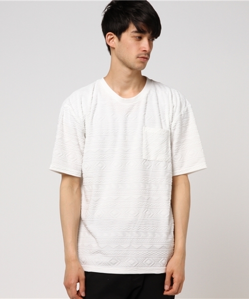 WEGO(ウィゴー)の「WEGO/パイルジャガードカットソー(Tシャツ/カットソー・メンズ・ホワイト/サックスブルー・MEDIUM/LARGE)」の6枚目の写真