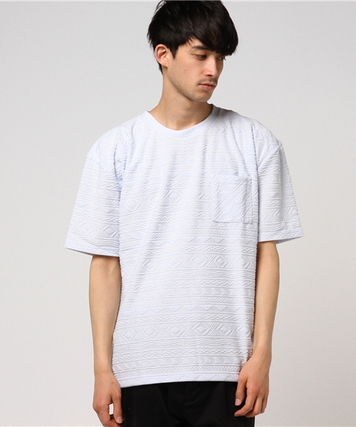 WEGO(ウィゴー)の「WEGO/パイルジャガードカットソー(Tシャツ/カットソー・メンズ・ホワイト/サックスブルー・MEDIUM/LARGE)」の7枚目の写真
