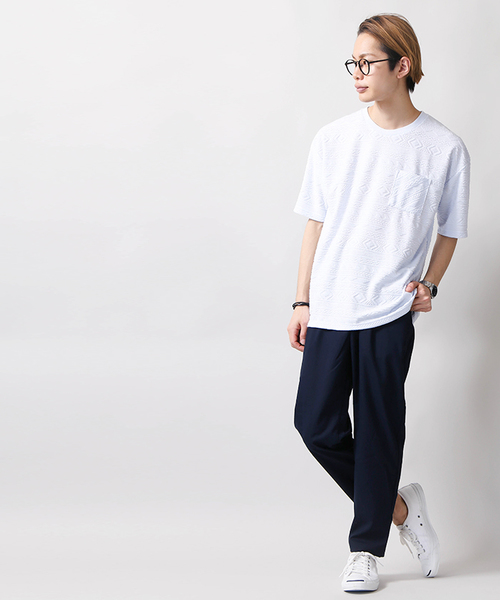 WEGO(ウィゴー)の「WEGO/パイルジャガードカットソー(Tシャツ/カットソー・メンズ・ホワイト/サックスブルー・MEDIUM/LARGE)」の14枚目の写真