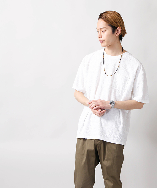 WEGO(ウィゴー)の「WEGO/パイルジャガードカットソー(Tシャツ/カットソー・メンズ・ホワイト/サックスブルー・MEDIUM/LARGE)」の16枚目の写真
