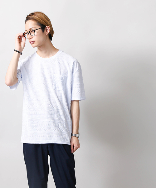 WEGO(ウィゴー)の「WEGO/パイルジャガードカットソー(Tシャツ/カットソー・メンズ・ホワイト/サックスブルー・MEDIUM/LARGE)」の17枚目の写真