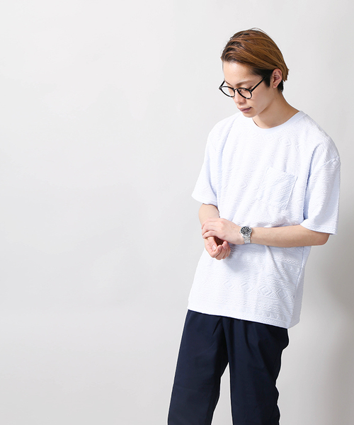 WEGO(ウィゴー)の「WEGO/パイルジャガードカットソー(Tシャツ/カットソー・メンズ・ホワイト/サックスブルー・MEDIUM/LARGE)」の18枚目の写真