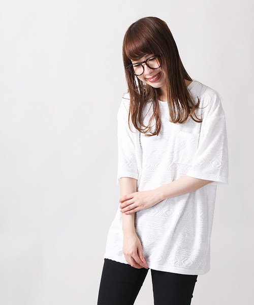 WEGO(ウィゴー)の「WEGO/パイルジャガードカットソー(Tシャツ/カットソー・メンズ・ホワイト/サックスブルー・MEDIUM/LARGE)」の19枚目の写真