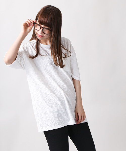 WEGO(ウィゴー)の「WEGO/パイルジャガードカットソー(Tシャツ/カットソー・メンズ・ホワイト/サックスブルー・MEDIUM/LARGE)」の8枚目の写真