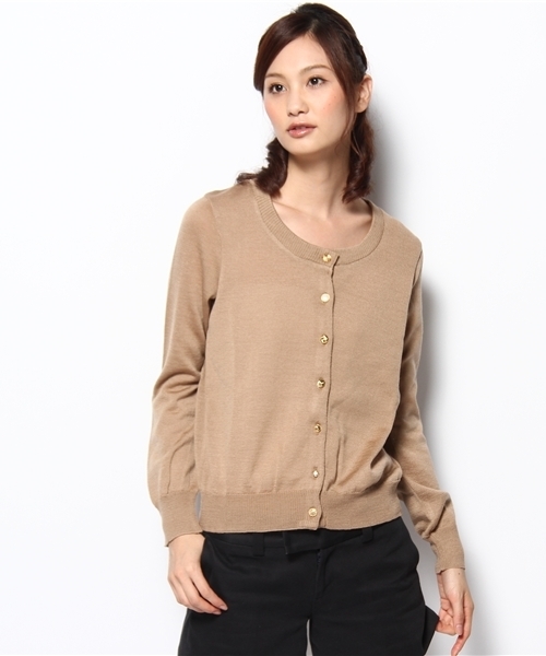 DISCOAT（ディスコート）の「アンティーク釦クルーカーディガン（カーディガン/ボレロ・レディース・ベージュ/レッド/グリーン/チャコールグレー・ﾌﾘ-）」の3枚目の写真