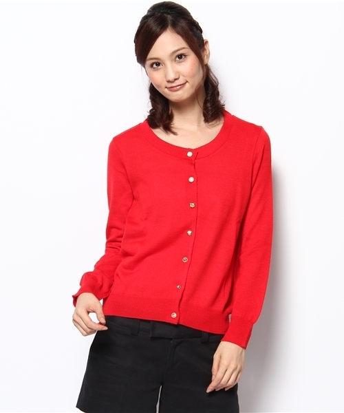 DISCOAT（ディスコート）の「アンティーク釦クルーカーディガン（カーディガン/ボレロ・レディース・ベージュ/レッド/グリーン/チャコールグレー・ﾌﾘ-）」の4枚目の写真