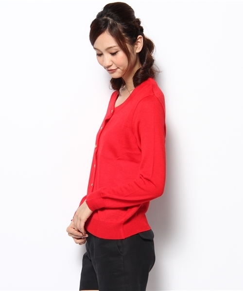 DISCOAT（ディスコート）の「アンティーク釦クルーカーディガン（カーディガン/ボレロ・レディース・ベージュ/レッド/グリーン/チャコールグレー・ﾌﾘ-）」の9枚目の写真