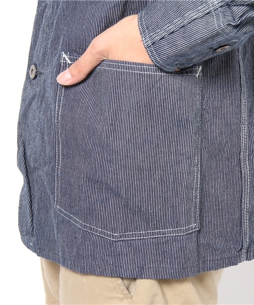 POST OVERALLS クレイジーパターン ヒッコリー カバーオール M