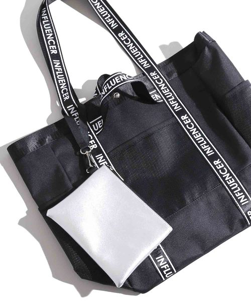 WEGO（ウィゴー）の「WEGO/ポーチ付きロゴテープトートバッグ（トートバッグ・レディース・ブラック系その他/ブラック・FREE）」の2枚目の写真